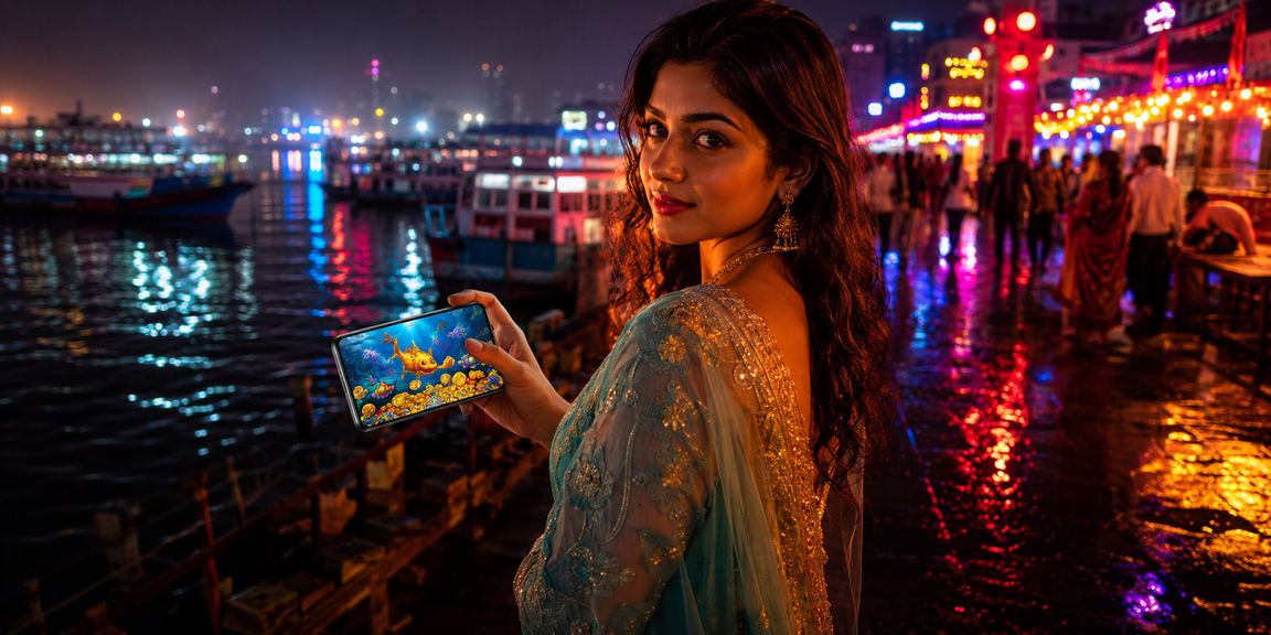 ঢাকার নাইট মার্কেটে ফিশিং গেম উপভোগকারী গেমার